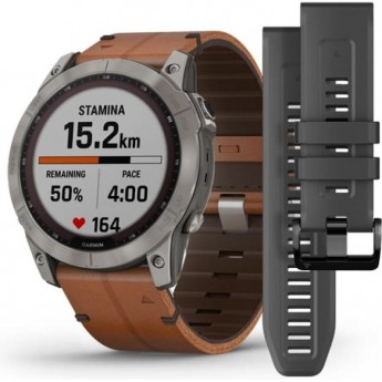 Часы GARMIN FENIX 7X SAPPHIRE SOLAR TITANIUM WITH A CHESTNUT LEATHER STRAP