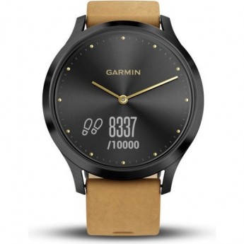 Часы GARMIN VIVOMOVE HR черный оникс с светло-коричневым кожаным ремешком